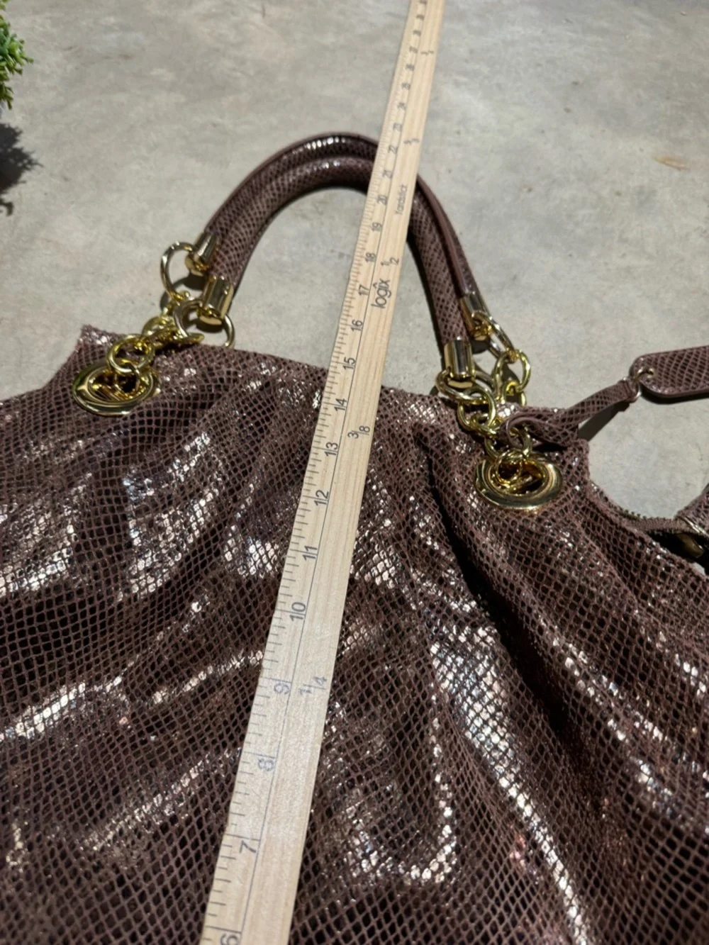 Cynthia Rowley Snakeskin Leather Shoulder Bag Purse Gold Brown Mobwife Fall